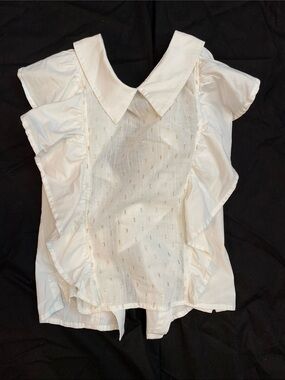 Girls' Ruffle Sleeve Cream Blouse with Gold Dot Detail